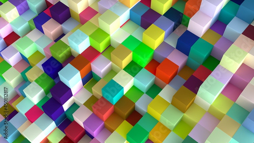 Volumetric colored cubes at different levels as a background and design