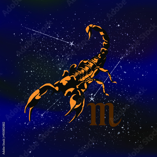 Zodiac sign scorpio on the background of endless space. 