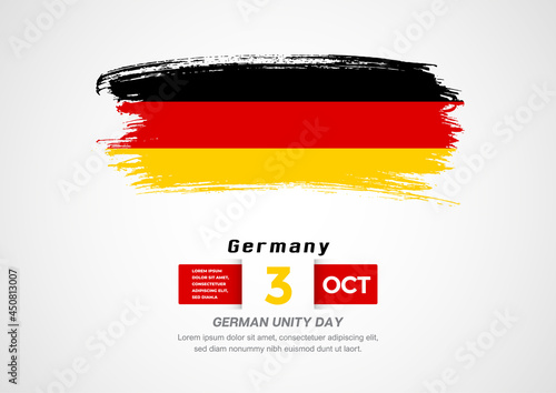 Happy German Unity Day of Germany. Abstract country flag on hand drawn brush stroke vector patriotic background