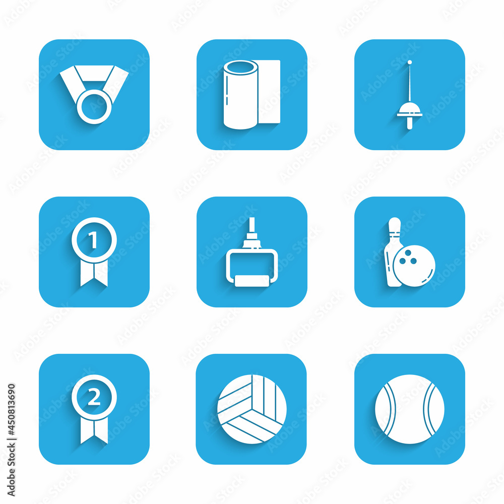 Set TPX loop training equipment, Volleyball ball, Tennis, Bowling pin and, Medal, Fencing and icon. Vector Set TPX loop training equipment, Volleyball ball, Tennis, Bowling pin and, Medal, Fencing and icon. Vector