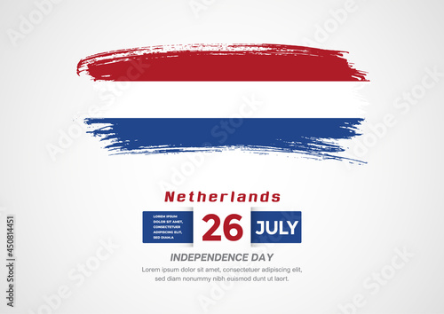 Happy Independence Day of Netherlands. Abstract country flag on hand drawn brush stroke vector patriotic background