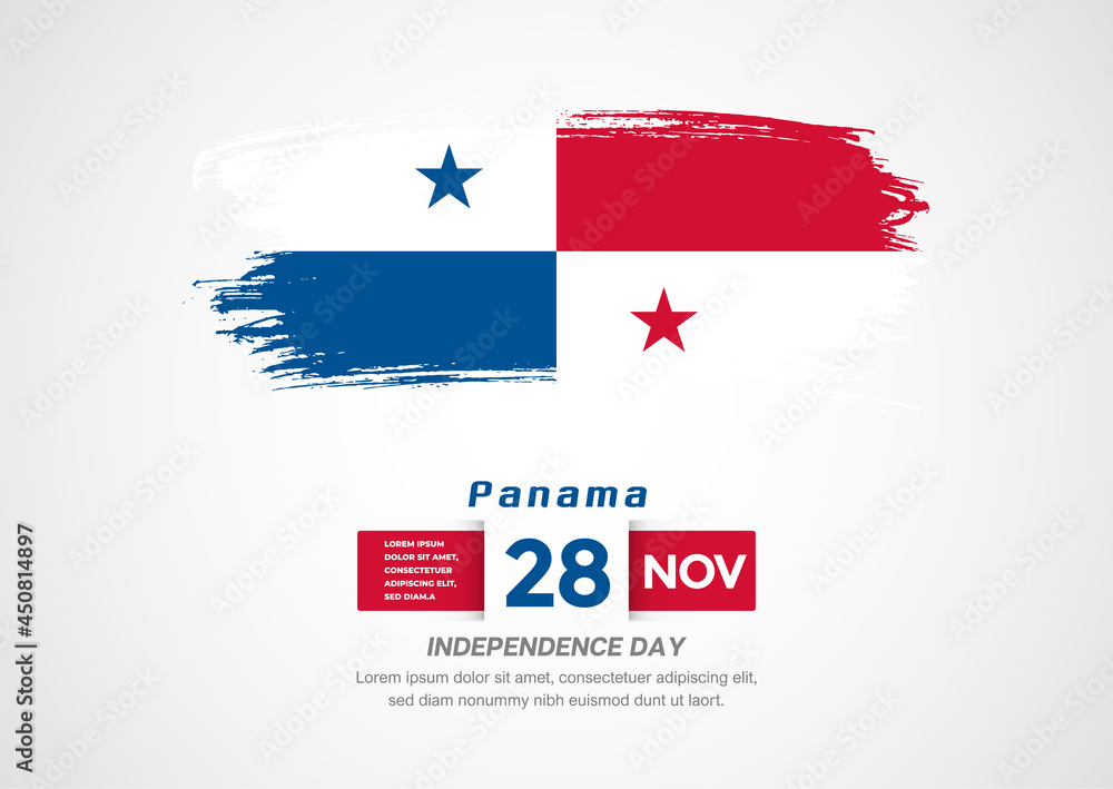 Obraz premium Happy Independence Day of Panama. Abstract country flag on hand drawn brush stroke vector patriotic background