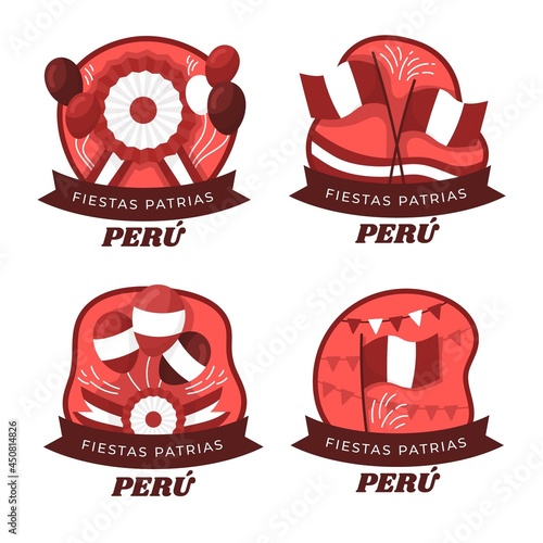 Hand Drawn Fiestas Patrias De Peru Badge Collection