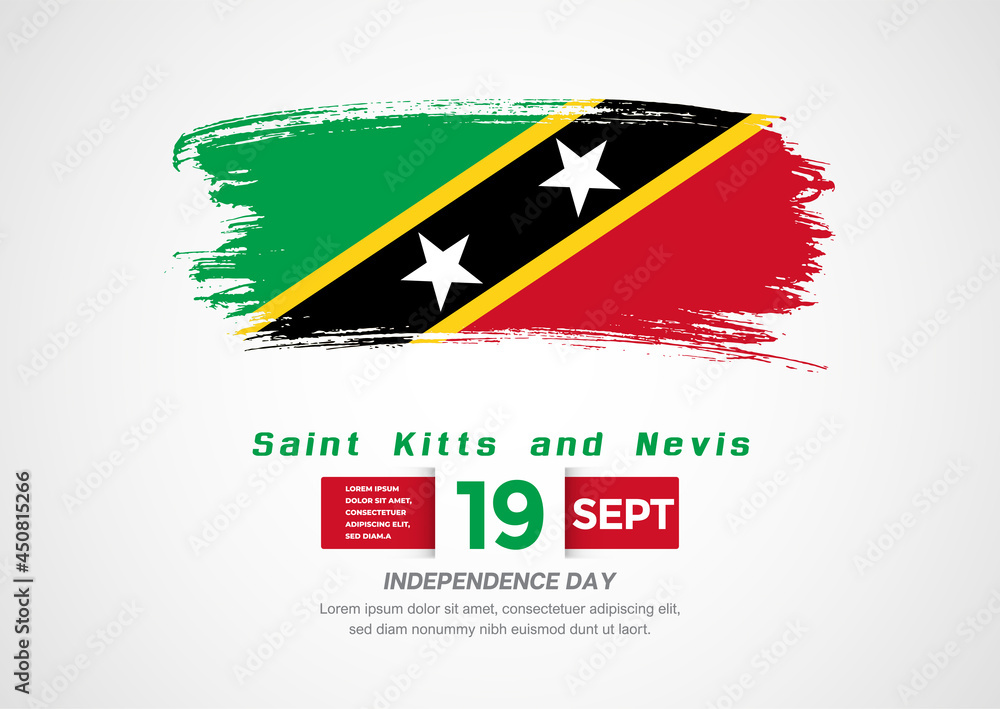 Obraz premium Happy Independence Day of Saint Kitts and Nevis. Abstract country flag on hand drawn brush stroke vector patriotic background