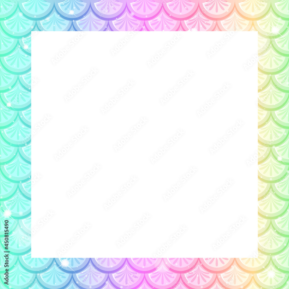 Blank Pastel Rainbow Fish Scales Frame Template