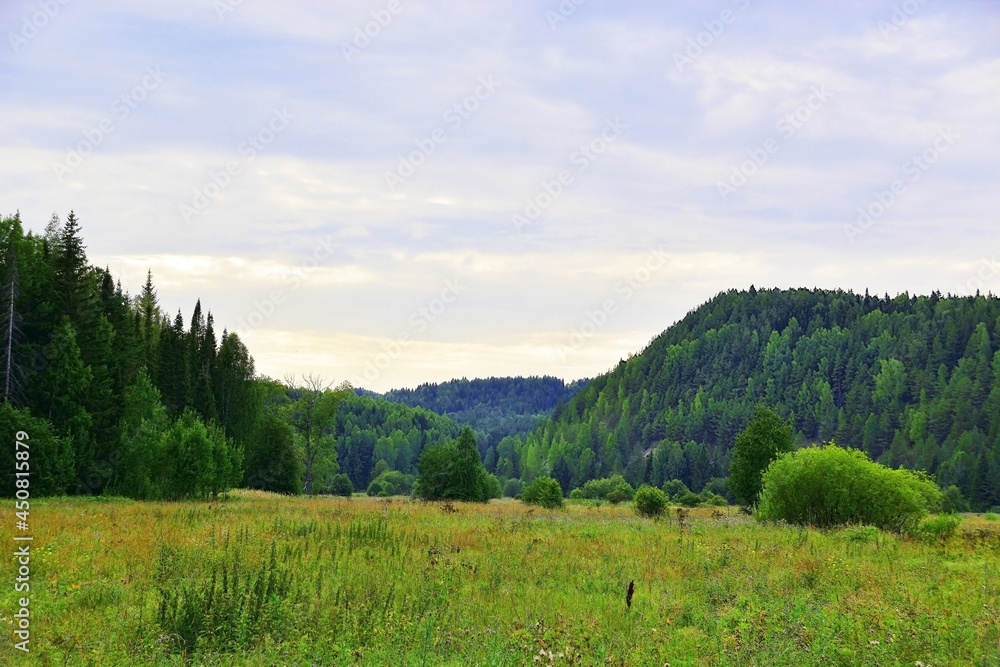 Fototapeta premium Irgina river in the valley of Shypitsino tract.