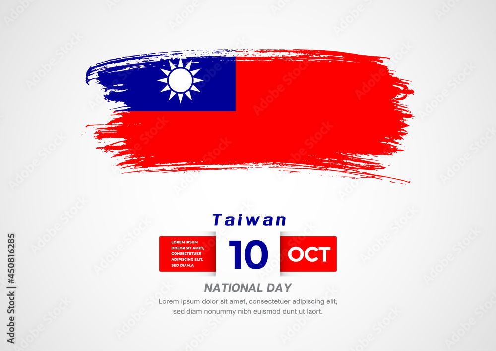 Happy National Day of Taiwan. Abstract country flag on hand drawn brush stroke vector patriotic background