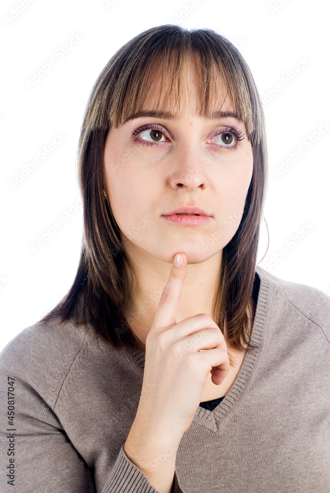 Young attractive woman with sad expression, isolated over white background Young attractive woman with sad expression, isolated over white background