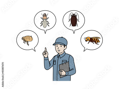 害虫について説明する害虫駆除業者の男性　イラスト素材