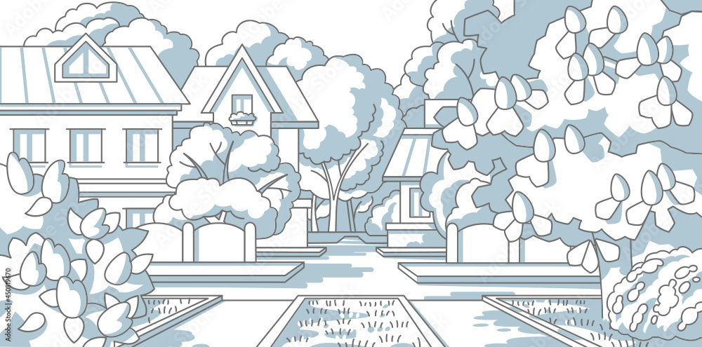 Obraz premium Vector linear grey and white cityscape.