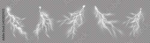 Set of zippers, thunderstorm and effect lightning.
