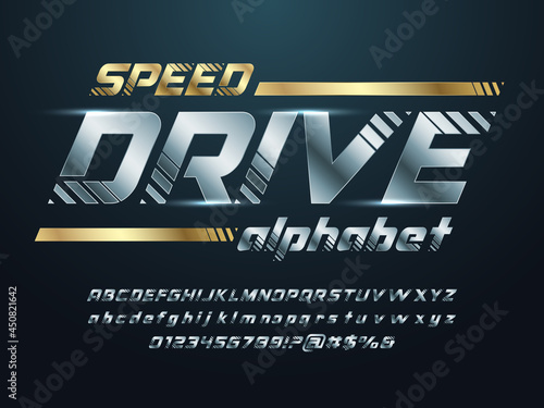 Fotografia, Obraz Speed racing style alphabet design with uppercase, lowercase, numbers and symbol