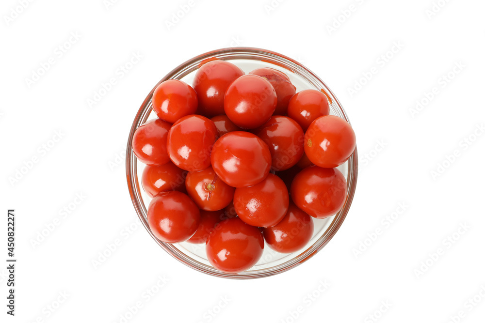 Bowl with pickled tomatoes isolated on white background Bowl with pickled tomatoes isolated on white background
