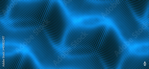 Background with convex forms. Grid surface. 3d dynamic vector illustration.