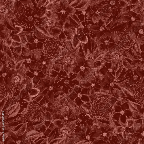 Hand painted flowers seamless pattern. Pretty spring blossom textile print. R...