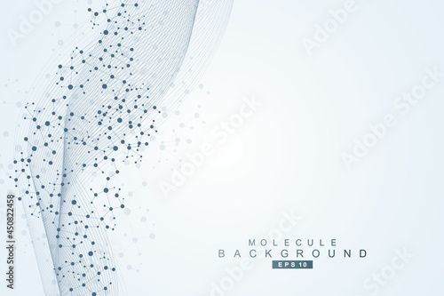 Structure molecule and communication. Dna, atom, neurons. Scientific concept for your design. Connected lines with dots. Medical, technology, chemistry, science background. Vector illustration photo