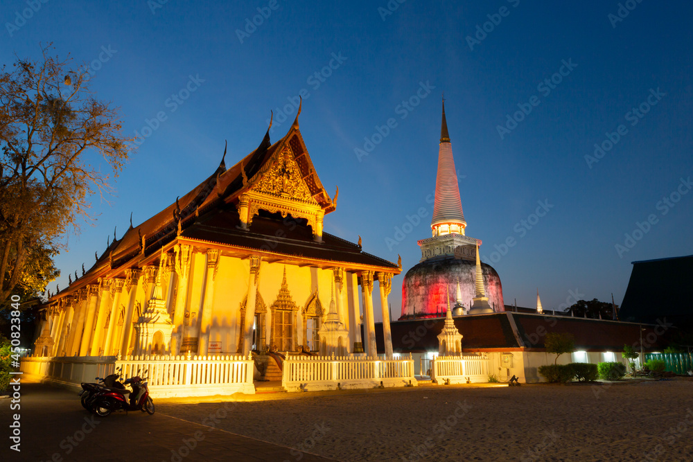 Wat Phra Mahathat Woramahawihan twlight time in Nakhon Sri Thammarat Thailand