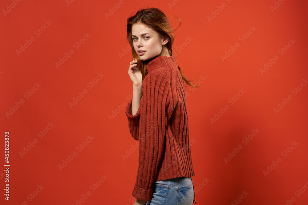beautiful woman in red sweater fashion glamor studio beautiful woman in red sweater fashion glamor studio