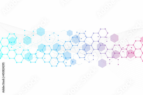 Hexagonal abstract background. Big Data Visualization. Global network connection. Medical, technology, science background. Vector illustration.