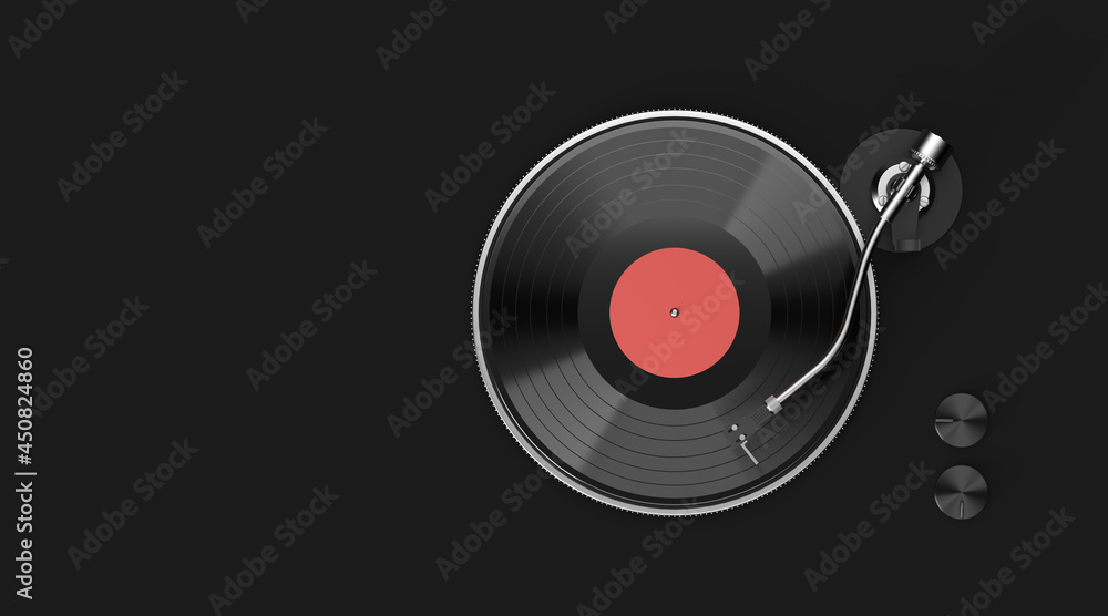 Fototapeta premium Vinyl player with long play or LP records. Top view