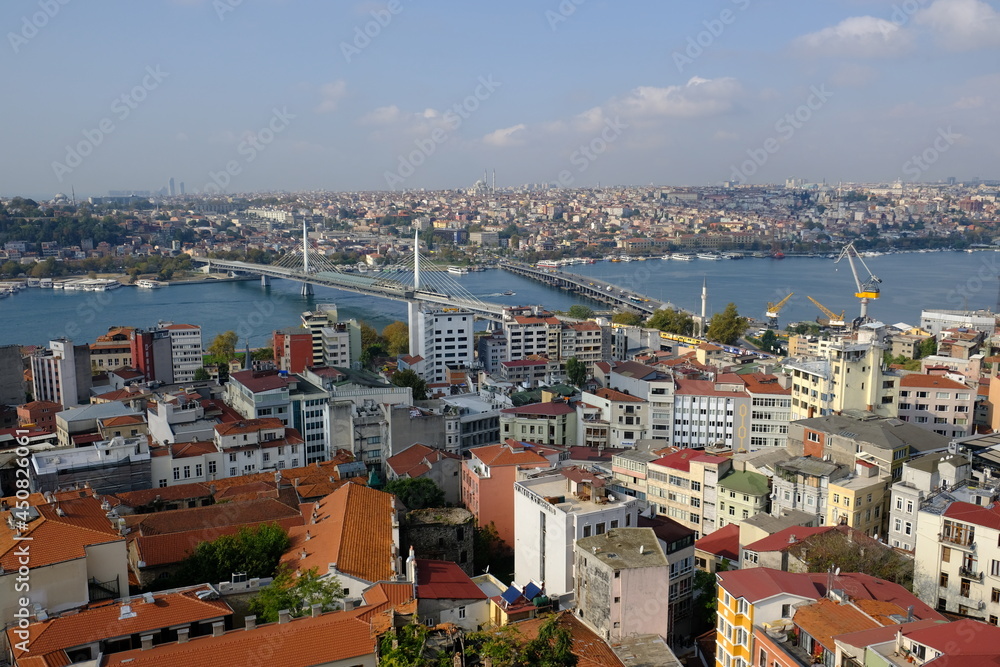 Turkey Istanbul - View from Galata Tower to Atatürk Bridge and Metro Bridge