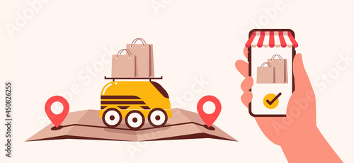 Concept online delivery by smartphone and robot
