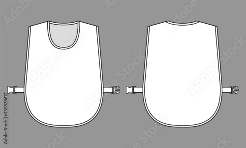 Flat White Bib Vest Template Vector On Gray Background.Front and Back View.