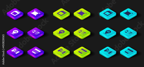 Set Photo camera, Camera photo lens, retouching, Empty studio and SD card icon. Vector