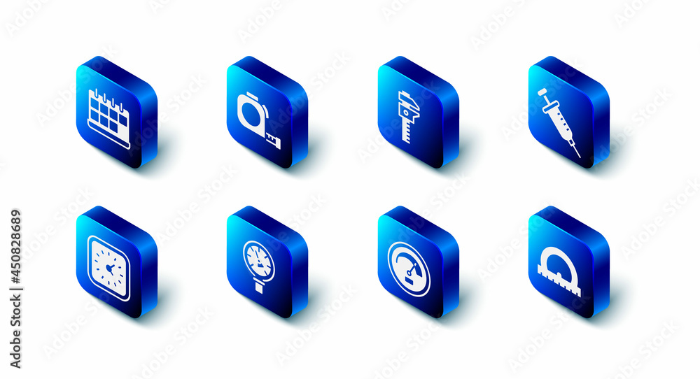 Set Roulette construction, Calliper or caliper and scale, Syringe, Protractor, Speedometer, Pressure water, Clock and Calendar icon. Vector Set Roulette construction, Calliper or caliper and scale, Syringe, Protractor, Speedometer, Pressure water, Clock and Calendar icon. Vector