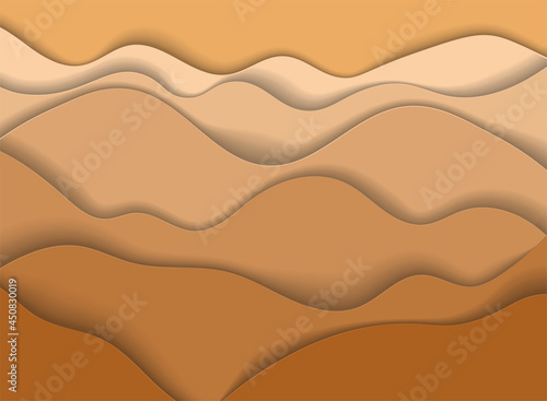 Abstract desert summer background with paper waves and dry land for banner, invitation, poster or web site design. Paper cut style, 3d effect imitation, space for text, vector illustration