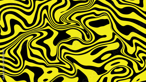 Vector graphic of Black and Yellow abstract wavy background. Caustics distortion line art. Optical illusion motion striped 3d effect. Good for invitation cards, business brochures, textiles etc.