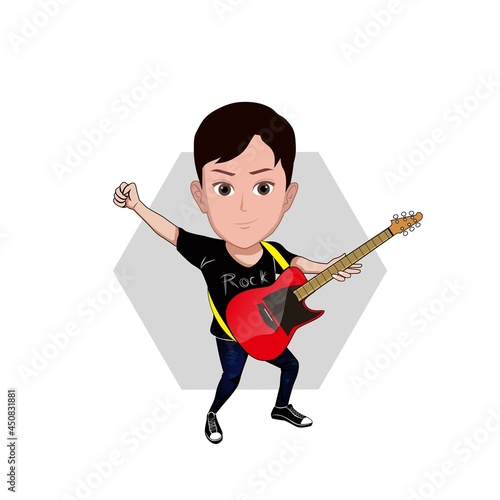 Cartoon carricature A man is playing guitar