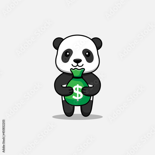 Cute panda carrying a bag of money