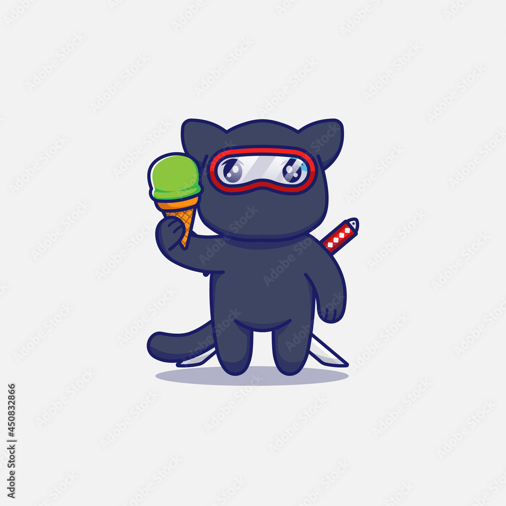 Cute ninja cat carrying ice cream Cute ninja cat carrying ice cream
