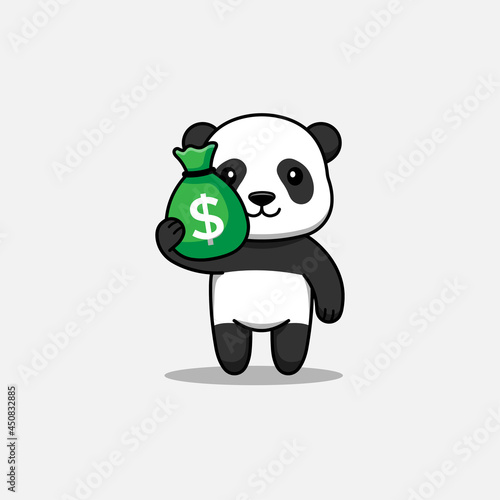 Cute panda carrying a bag of money
