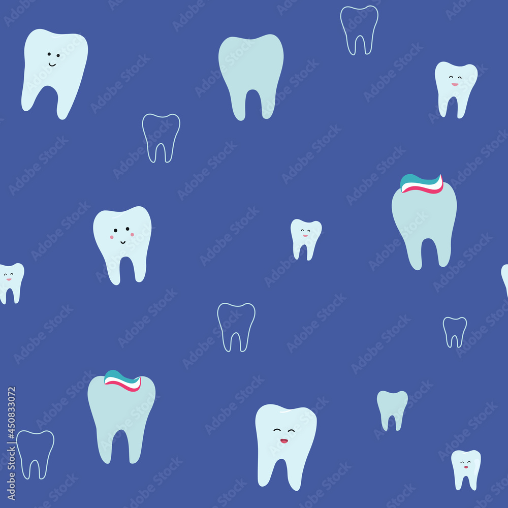 Vector dental seamless pattern: white teeth on blue background Vector dental seamless pattern: white teeth on blue background
