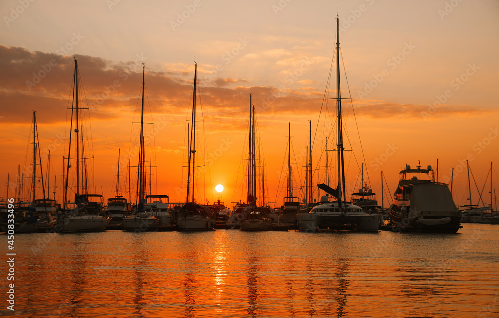 Sunset at the yacht harbor