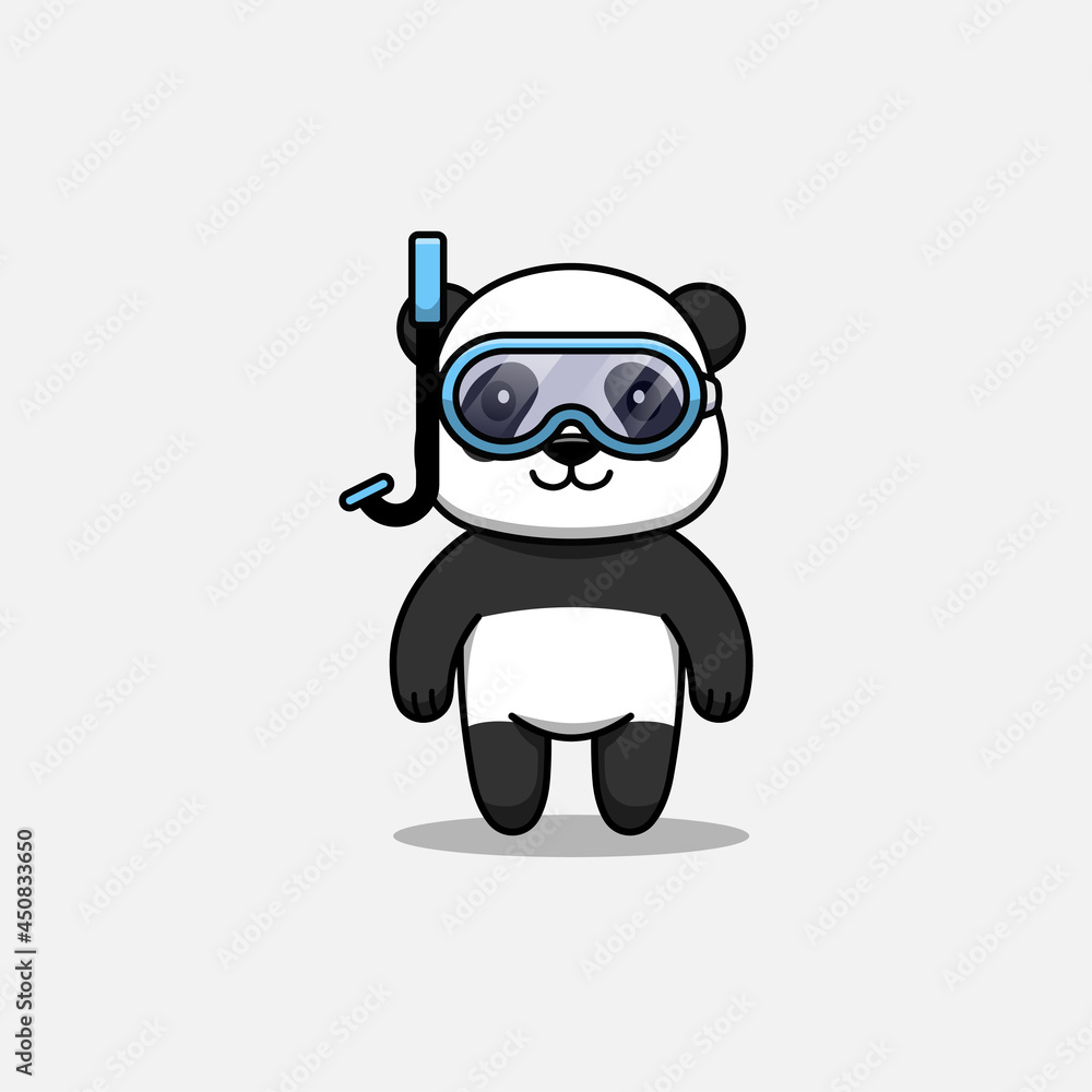 Cute panda wearing diving goggles