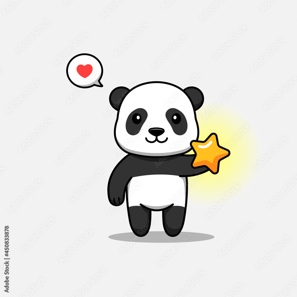 Naklejka premium Cute panda caring shining star