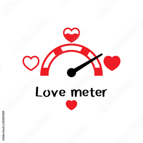 Love meter flat icon. Heart indicator. Love day full test. Happy Valentine Day. Vector illustration cartoon design. Isolated on white background.