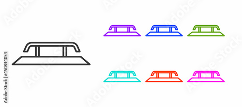 Black line Skateboard stairs with rail icon isolated on white background. Set icons colorful. Vector