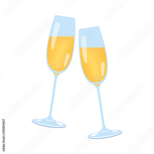 Two glasses of champagne making celebratory toast icon vector. Glasses of champagne icon isolated on a white background. Glass of sparkling wine icon vector