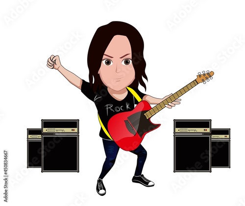 Cartoon carricature A man is playing guitar