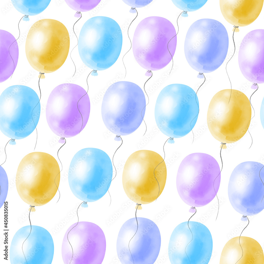 Seamless pattern with bright festive balloons on a white background