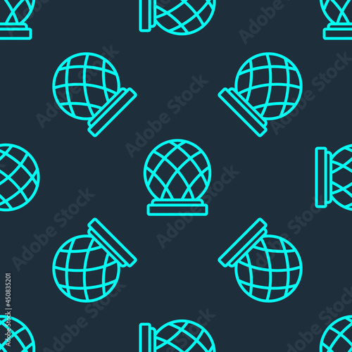 Green line Montreal Biosphere icon isolated seamless pattern on blue background. Vector