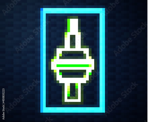Glowing neon line TV CN Tower in Toronto icon isolated on brick wall background. Famous world landmarks icon concept. Tourism and vacation theme. Vector