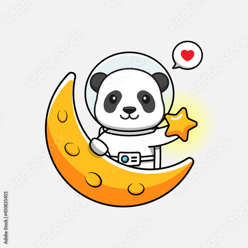 Cute panda wearing astronaut suit in the moon