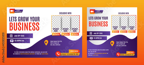 Business Conference live webinar banner invitation and social media post template. Business webinar invitation design.