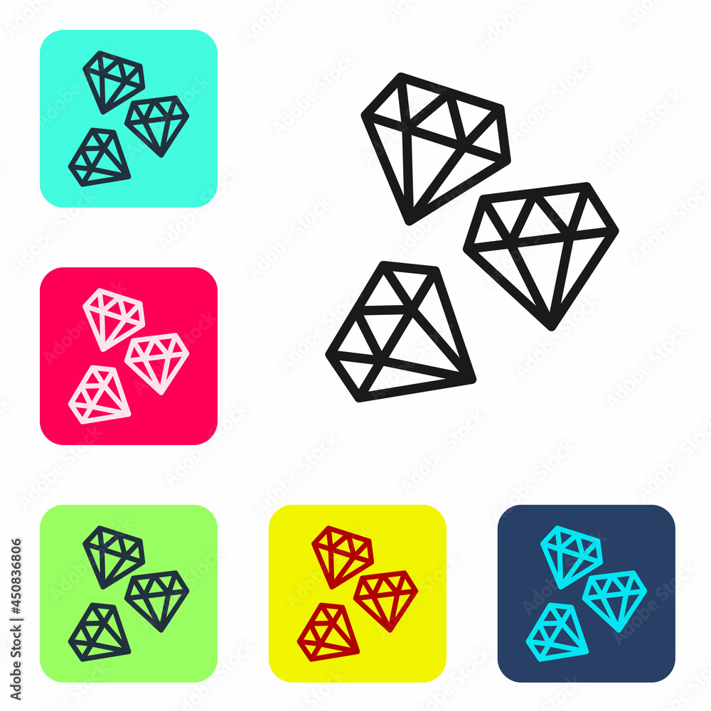 Black line Gem stone icon isolated on white background. Jewelry symbol. Diamond. Set icons in color square buttons. Vector Black line Gem stone icon isolated on white background. Jewelry symbol. Diamond. Set icons in color square buttons. Vector