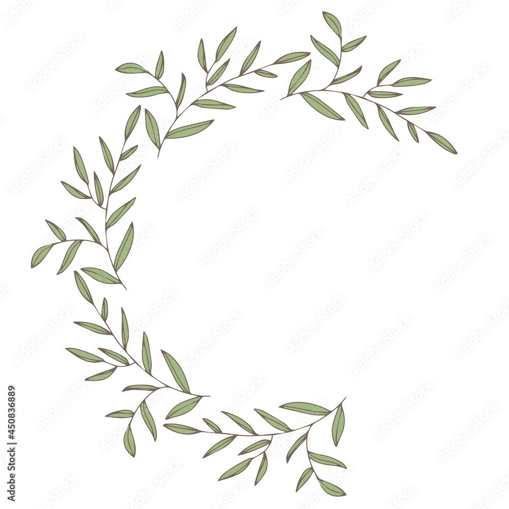 Vector round frame with olive branches and leaves